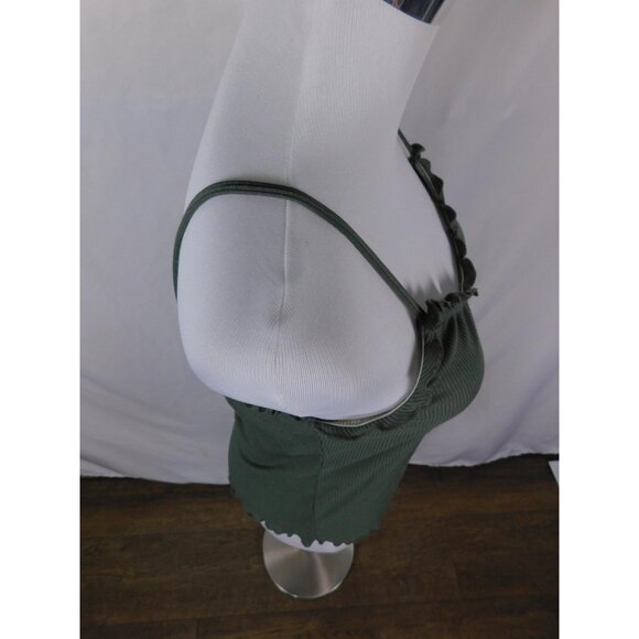 Green Ribbed Button Front Cami Tank Top Womens Medium Lettuce Hem - Picture 8 of 12